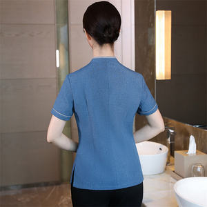 T-shirt à manches courtes décontracté respirant uni pour hommes et femmes, personnalisable avec logo OEM, pour le personnel de restauration, d'hôtellerie, de nettoyage, de café, de cuisine et de ménage - Product Image 4