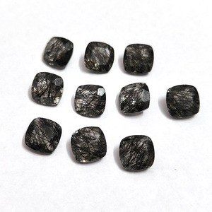 Quartz rutile noir naturel coussin à facettes 8x8mm cristal de quartz rutile noir de bonne qualité 2.06 ct fabrication de bijoux pierre précieuse en vrac - Product Image 2