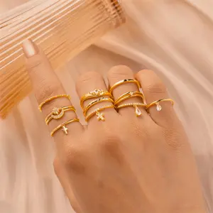 Canner liontin salib hati bintang desain baru cincin emas 18k pakaian sehari-hari cincin mutiara perak Sterling 925