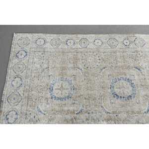 Alfombra Vintage, Alfombra Turca de 5,1x8,4 pies, Alfombra de Lana a Rayas Blancas y Azules - Product Image 4