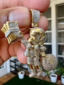 จี้กระเป๋าเงินฮิปฮอปสำหรับเด็กและผู้ชาย สไตล์คลาสสิกฮินดู ประดับเพชรแท้ทรงการ์ตูน 3 กะรัต ชุบเงิน - Product Image 5