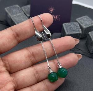 Boucles d'oreilles classiques de style bohème pour femmes, bijoux en argent, argent sterling 925, pierre précieuse onyx verte, boucles d'oreilles faites à la main - Product Image 4