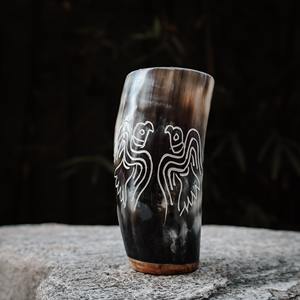 Chope en verre de style religieux fait à la main corne de buffle naturelle et corne à boire de vache pour les fêtes et les toasts - Product Image 5