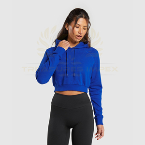 Sudadera informal de manga larga con logotipo personalizado para mujer, Jersey de punto de algodón con capucha, Top corto para la colocación del logotipo frontal de invierno - Product Image 1