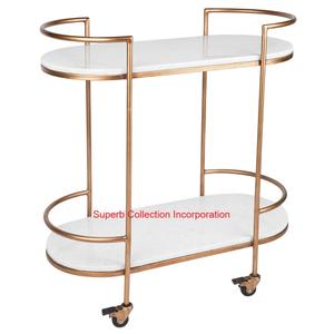 Atractivo carrito de servicio de 2 niveles de Metal dorado con barra moderna superior de mármol para el hogar, cocina, comedor, Elegante restaurante de Hotel - Product Image 4
