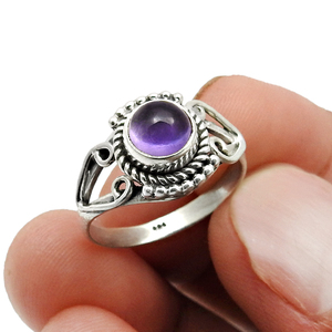 Natural Purple Amethyst Gemstone 925 Sterling <b>Silver</b> Round Shape <b>Chunky</b> <b>Ring</b> for Women & Girls Birthstone Jewelry Bulk Exporter - Product Image 2