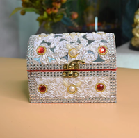 Boîtes de rangement pliables pour bijoux, brodées, motif EXOTIQUE INDIEN, en tissu 100% coton, style européen, design fonctionnel avec couvercle
