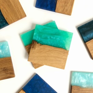 Classic Style Supply New Arrival Square Acacia Wood <b>Epoxy</b> Resin Coasters Unique Design for Home , Party - Product Image 2