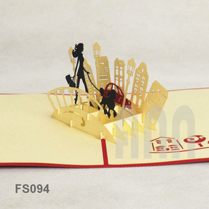 Hecho a mano 3D Walking Girl Pop-up Tarjeta de Amistad Troquelado personalizado Papel impreso Alta calidad Vietnam Hecho Gracias Saludo - Product Image 2