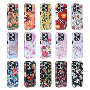 Custom Sublimation Full Body Protective Floral Girls Hard Case with TPU Bumper Cover Phone Case for iPhone 15 Colorful Floral