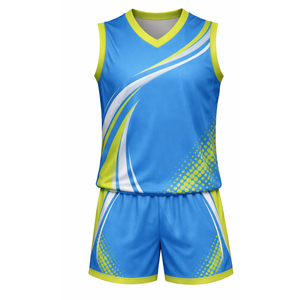 Conjunto de Uniforme de Voleibol Dinámico Azul y Verde Lima, Jersey de Voleibol Sublimado para Hombre con Diseño de Puntos en Tonos Medios - Product Image 1
