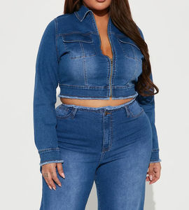 OEM Women <b>Denim</b> Jacket Short Jean <b>Coat</b> Casual Biker Jacket Fall Fashion Custom Logo Wholesale - Product Image 1