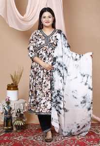 인도 숙녀 면 인쇄 Kurti 바지 여름 착용 및 여성 착용 Kurti 원피스 세트 여성 에스닉 탑 튜닉 바닥 바지 - Product Image 5