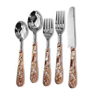 Juego de 5 cubiertos de acero inoxidable, ideal para utensilios de cocina, mesa, fiesta en casa, café, cubiertos plateados, mango elegante - Product Image 1