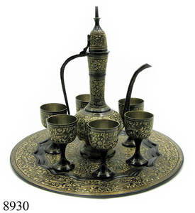 Service à vin arabe en laiton, artisanat artisanal avec plateau et verre, 4 pièces - Product Image 3