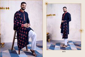 New Designer Navratri Special Wear Pure Cotton Heavy Embroidered <b>Kurta</b> With Fully Embroidered Dupatta <b>Kurta</b> Set for Men - Product Image 6