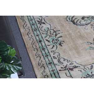 พรมตุรกี ขนาด 6.3x8.9 ฟุต สีน้ำตาลเขียว ลายดอกไม้ ทำจากขนสัตว์ วินเทจ - Product Image 3