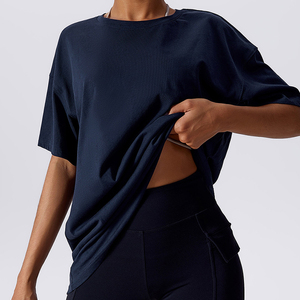 Camiseta extragrande de verano de alta calidad con logotipo personalizado OEM para mujer, camiseta de manga corta para gimnasio, entrenamiento, fitness, yoga, ropa de manga corta - Product Image 3