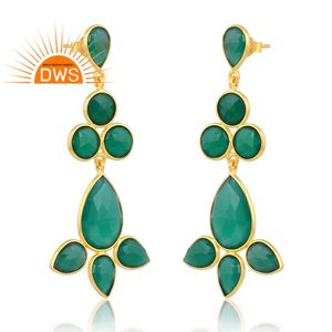 Pendientes colgantes de diseño floral de piedras preciosas de ónix verde chapados en oro de 18 quilates de plata de ley de última tendencia, fabricante de joyería fina Demi - Product Image 2