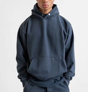 Sudaderas con capucha lisas sin cordón Unisex Drop Shoulder 450gsm Sudaderas con capucha de peso pesado Logotipo personalizado Sudaderas con botones a presión de gran tamaño - Product Image 1