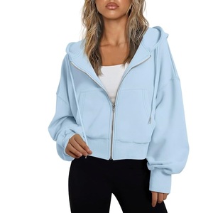 Sudadera con Capucha Corta Oversize para Mujer, Color Gris Sólido, Manga Larga, Tejido de Mezcla de Algodón, Ropa de Otoño - Product Image 6