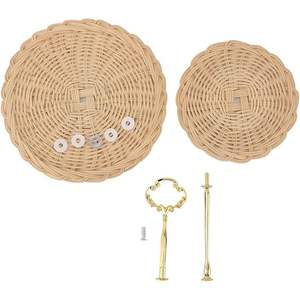 Plateau de service rond en rotin tissé à 2 niveaux Cupcake et panier à pain pour les fêtes de mariage - Product Image 3
