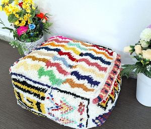 Puf de lana marroquí hecho a mano, cojín de suelo bohemio y almohada, cojín de suelo, reposapiés, alfombras, PUF de estilo marroquí - Product Image 2