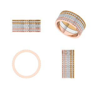 Banda de Eternidad de Oro Tricolor de 14K Diseño Clásico de Tres Filas con Diamantes Naturales Anillos de Diamantes de Oro Amarillo Blanco Rosa - Product Image 2
