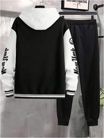 Ensemble de survêtement universitaire pour homme sur mesure, taille plus, avec patchs personnalisés, style sportif + streetwear, bordure côtelée avec boutons