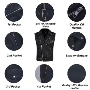 Chalecos y chalecos de hombre con botones y bolsillos de parche Vintage para motocicleta, estilo moderno, cuero, cuello redondo, prendas de vestir exteriores con cremallera - Product Image 4