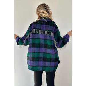 Camisa Casual de Franela Morada con Adornos de Cadena y Bolsillos, Suministro al por Mayor - Product Image 2