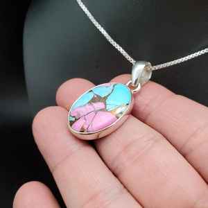 Z-052 | Unique Sterling Silver Pink Cotton Candy Turquoise Pendant <b>Necklace</b> | Pink Cotton Candy Turquoise Pendant | Mohave - Product Image 3