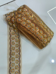 Elegant Hand <b>Beaded</b> Lace Trim for Bridal and Evening Gowns High Quality <b>Beaded</b> Lace <b>Fabric</b> for Wedding Dresses and Garments - Product Image 3