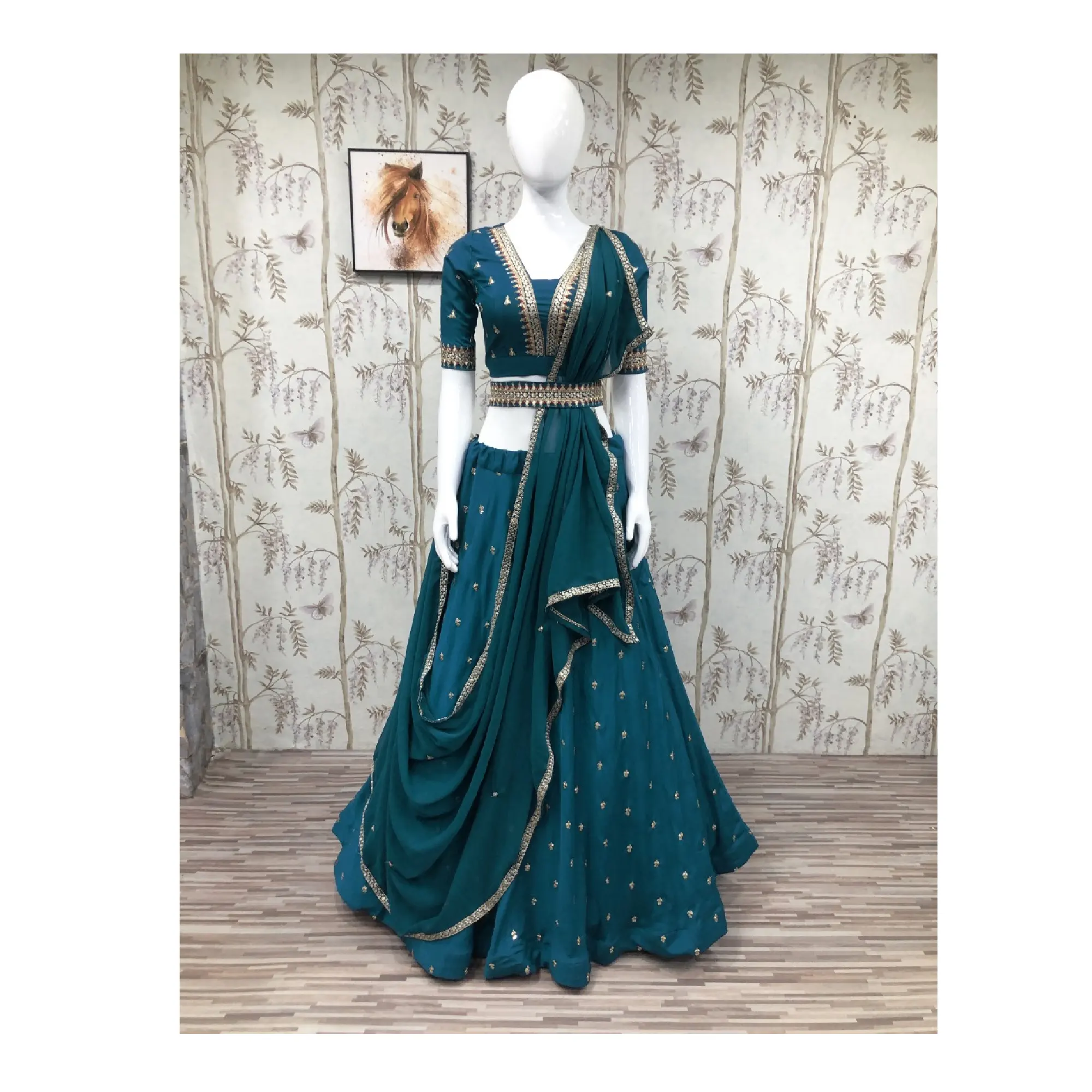 Высококачественная новейшая Дизайнерская одежда для свадьбы и вечеринки, голубой зонтик Rama, стильный Лехенга, Холи, готов носить Лехенга Холи