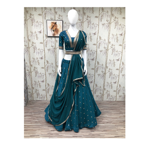 Lehenga Choli – vêtement de mariage et de fête de qualité supérieure, Style parapluie bleu Rama, prêt à porter - Product Image 1