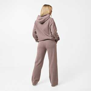 ชุดวอร์มผู้หญิงคุณภาพพรีเมียม ผ้าฝ้ายผสมโพลีเอสเตอร์ 100% เสื้อครอปฮู้ดดี้สีน้ำตาล พร้อมกางเกงขายาวเข้าชุด ทรงหลวม สไตล์สบายๆ ไร้ความยุ่งยาก - Product Image 3