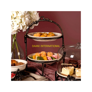 Handmade 2 Tier hình chữ nhật phục vụ đứng với khay màu trắng và vàng kim loại khung Wedding món tráng miệng Rack hiển thị cho trung tâm - Product Image 5