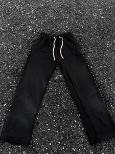 Pantalones de chándal de algodón grueso estilo urbano de fabricante, de felpa francesa, personalizados, vintage, lavados, con pedrería, de pierna recta - Product Image 3