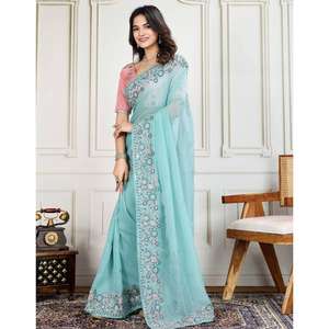 ساري حرير تقليدي منسوج يدويًا بأفضل جودة مع تطريز زاري للنساء، مناسب للارتداء اليومي والحفلات والمناسبات الخاصة، سريع الجفاف - Product Image 4