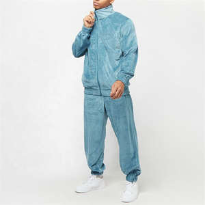 Fashionable Private Label Sweatsuit Custom Logo Blue <b>Men</b> Sportswear <b>Velour</b> Velvet <b>Mens</b> <b>Tracksuit</b> - Product Image 2