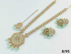 ชุดสร้อยคอยาวแฟนซีหินชุบทองสไตล์อินเดียแบบดั้งเดิมและทันสมัยพร้อมต่างหู Jumkha ชุดเครื่องประดับ mangtika สำหรับผู้หญิง - Product Image 5