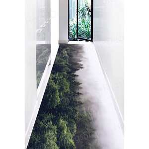 Tapis imprimé Misty Mountain View - Décoration de paysage naturel de ferme, tapis fin non tissé - Product Image 4