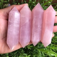 Maßgefertigter Doppelt Terminierter Rosenquarz-Achat Edelstein-Kristallpunkt, Kugel, Globus, Beidseitig Geschnitzt, Liebe, Feng Shui, Zuhause, Rosa, Hochwertig