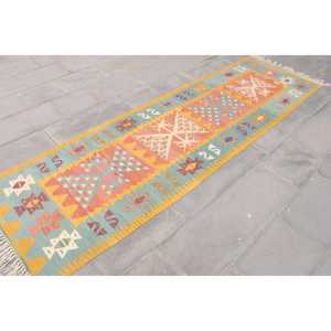 พรมวิ่งสไตล์ตุรกี ขนาด 2.7x9.3 ฟุต ลายต้นไม้และพืชสีน้ำเงิน พรมขนสัตว์วินเทจ - Product Image 3