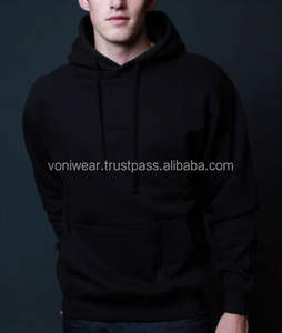 Customizable Heavyweight Pullover <b>Fleece</b> Cotton Hoodie for <b>Men</b> Plain <b>Black</b> Design with Sizes for Winter - Product Image 4