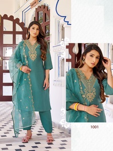 Kurti de seda romana pesada con pantalón y dupatta conjunto para la venta en línea - Product Image 5