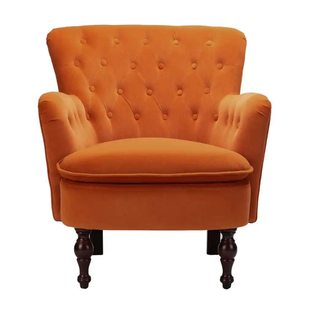 Detailed Tufted Super Comfy Orange Velvet Lounge Chair