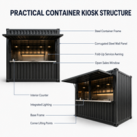 Kiosque mobile de vente au détail en conteneur à structure en acier préfabriqué avec auvent rabattable, garantie de 3 ans pour les cafés, la restauration de rue et les boutiques éphémères