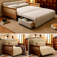 Canapé-lit en velours côtelé crème convertible en rotin et bois, multifonctionnel, fauteuil inclinable simple pour salon