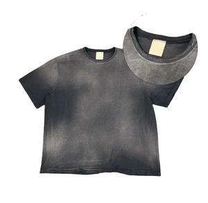 Venta al por mayor 100% algodón 250g de gran tamaño ácido lavado camiseta para hombres angustiado cuello redondo patrón sólido tejido de punto - Product Image 1